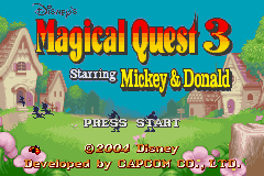 Magical Quest 3 Starring Mickey and Donald title screen for GameBoy Advance